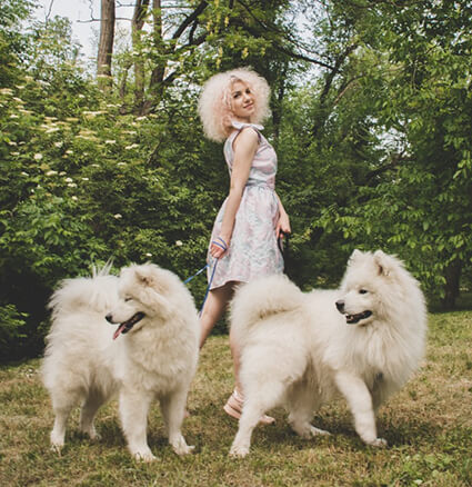 Chica curly con sus perros