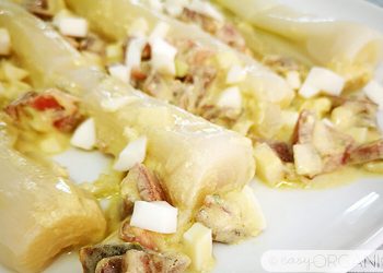 Puerros con vinagreta de mostaza